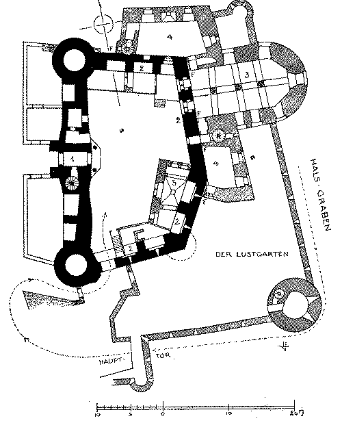 Grundriss der Hauptburg mit Kennzeichnung der beiden Bauperioden (nach F.Luthmer) Grundriss Hauptburg