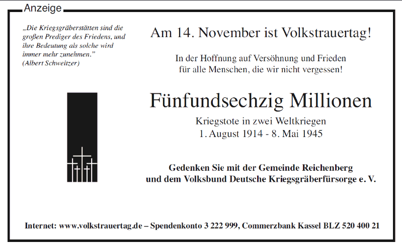 Fünfundsechzig Millionen Spendenaufruf Volksbund