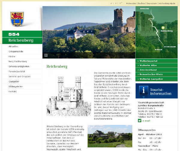 Reichenberg im Internet Screenshot Webside