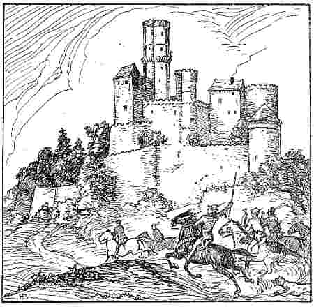 Heimkehr der Jagdgesellschaft auf Burg Reichenberg Stich Heimkehr der Jagdgesellschaft auf Burg Reichenberg