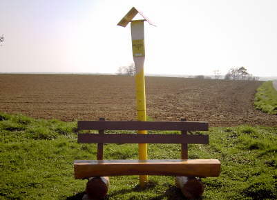 Bank mit Heizung? Bild der Holzbank an der großen Kreuzung