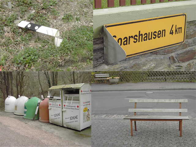 Zerst&ouml;rte Leitpfosten, Verbogene Schilder, Verr&uuml;ckte B&auml;nke