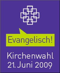 Wort-Bild-Marke mit Sprechblase in Farbe Kirchenwahl am 21. Juni 2009