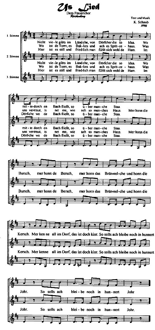 Text und Noten von Us Lied Us Lied